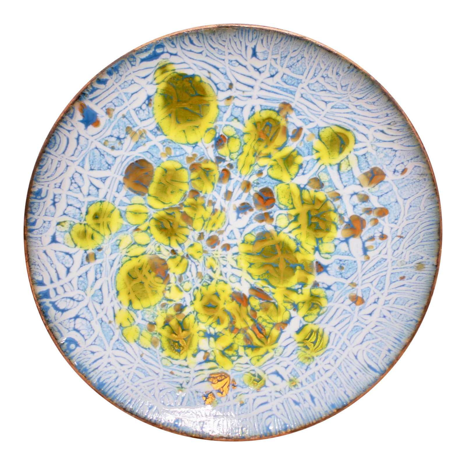 Vintage Enamel on Copper Plate - Signed: Striking little Enamel on Copper plate, signed by the artist. Condition: Alterations: Original Condition Unaltered Imperfections: Some Imperfections Condition Notes: No imperfections, metal is cast