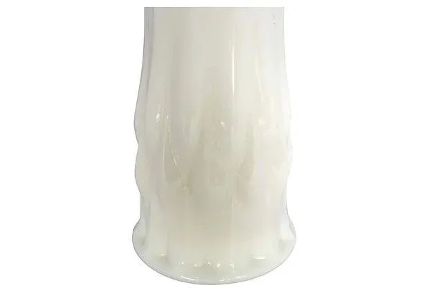 Tall Flute-Shaped Lattice Pattern Milk Glass Vase - 3