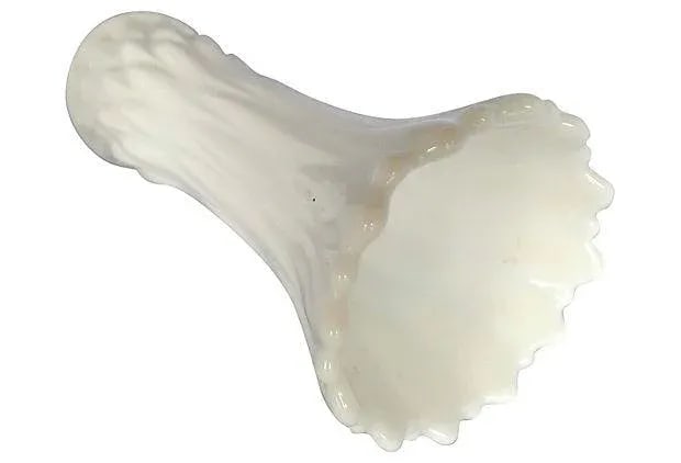 Tall Flute-Shaped Lattice Pattern Milk Glass Vase - 4