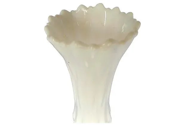Tall Flute-Shaped Lattice Pattern Milk Glass Vase - 5