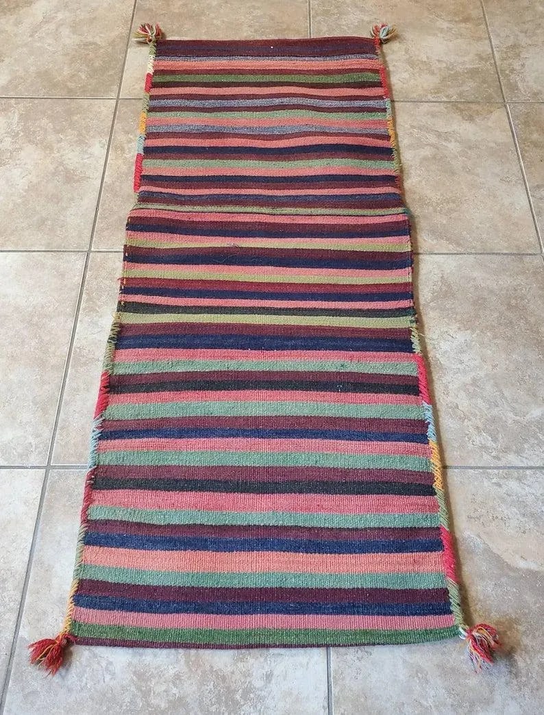 Vintage Turkish Hand Woven Kilim Donkey Saddle Bag - 3