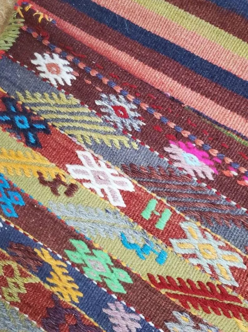 Vintage Turkish Hand Woven Kilim Donkey Saddle Bag - 5