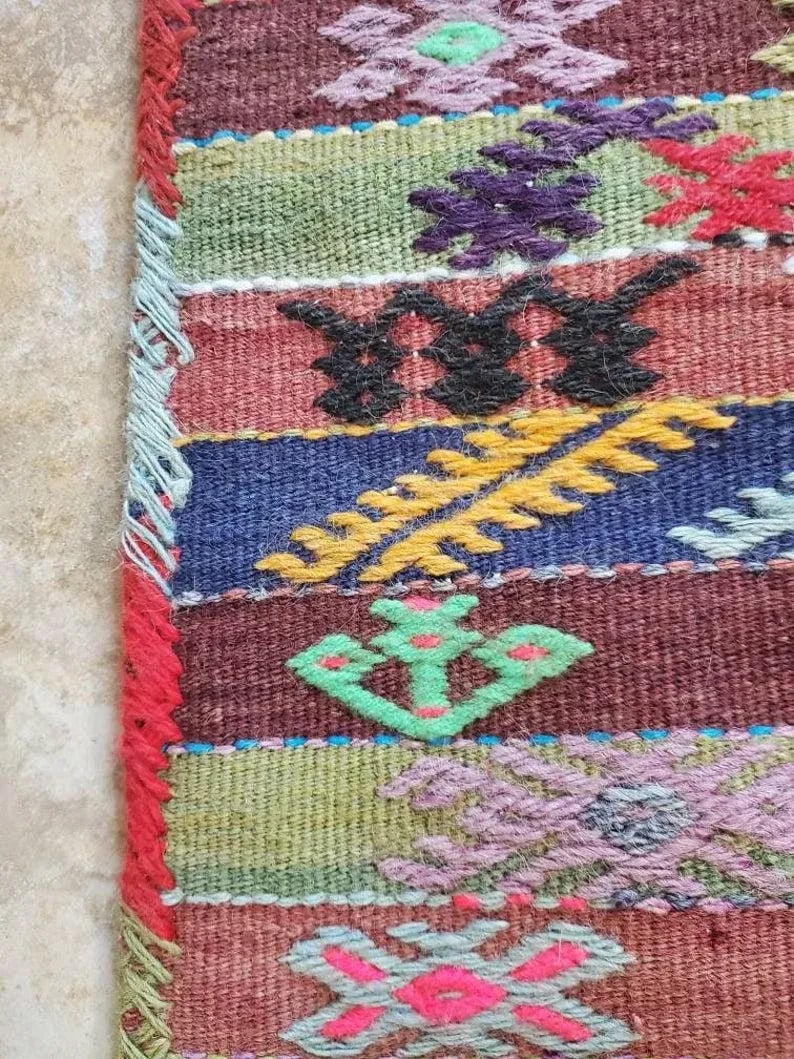 Vintage Turkish Hand Woven Kilim Donkey Saddle Bag - 7