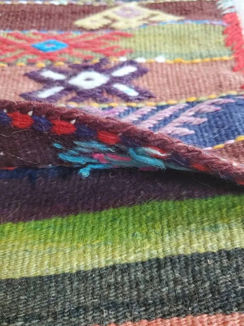 Vintage Turkish Hand Woven Kilim Donkey Saddle Bag - 8