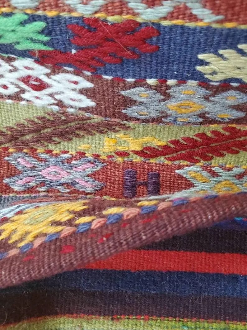 Vintage Turkish Hand Woven Kilim Donkey Saddle Bag - 9
