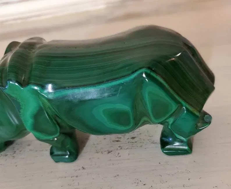 Malachite Carved Hippopotamus Shaped Stones - Set of 3 - 5