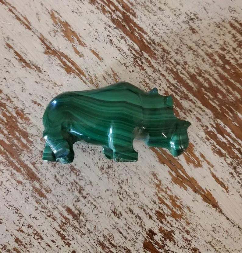 Malachite Carved Hippopotamus Shaped Stones - Set of 3 - 6