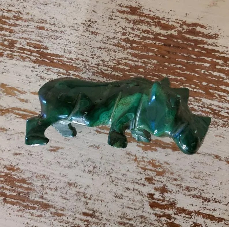 Malachite Carved Hippopotamus Shaped Stones - Set of 3 - 7