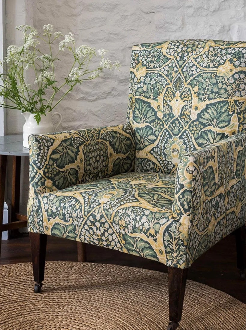 Lewis & Wood Alhambra Verdure Linen Cotton Fabric- 3 3/8 Yards - 3