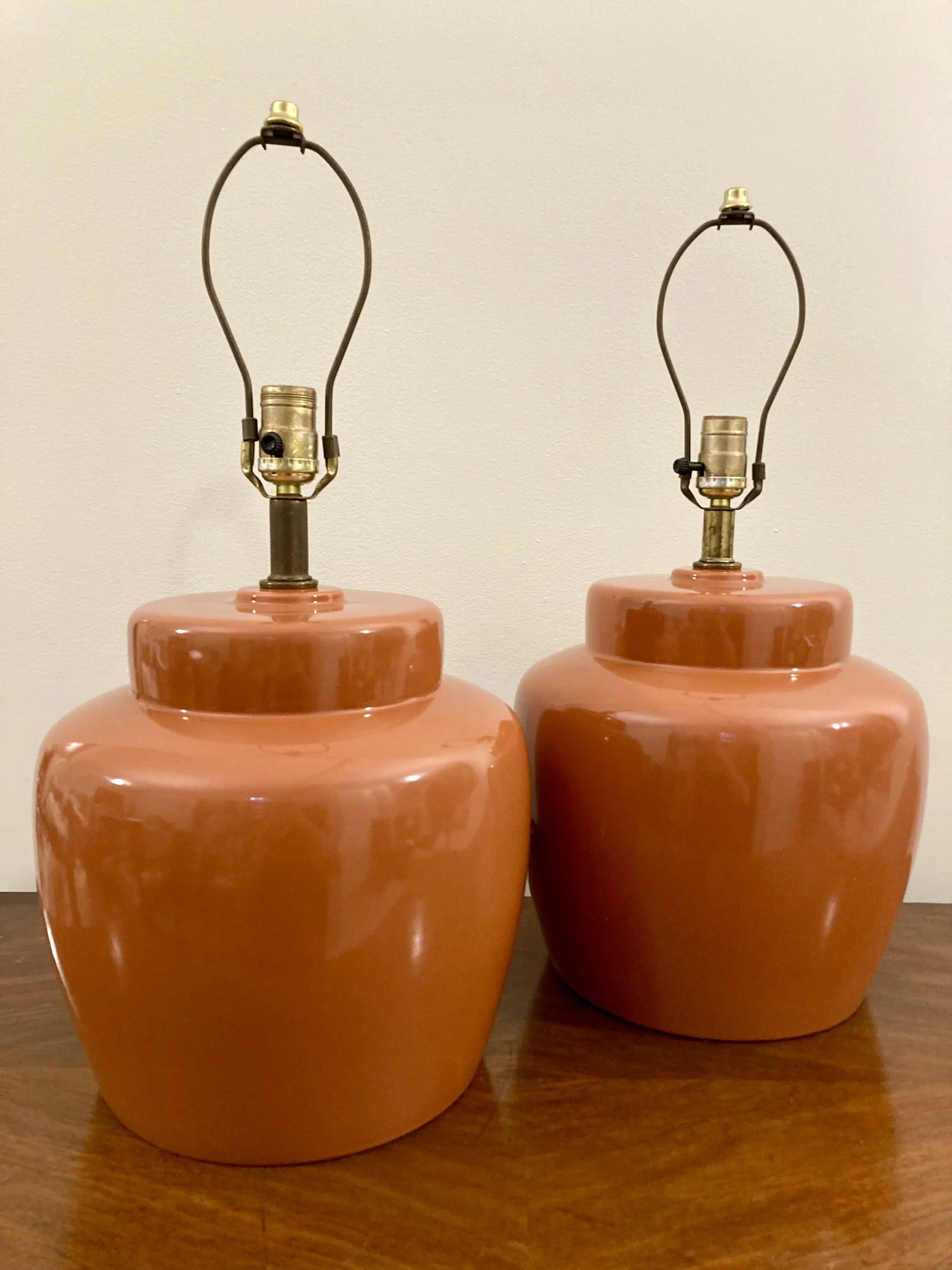 Large Vintage Orange Haeger Ginger Jar Lamps - a Pair - 2