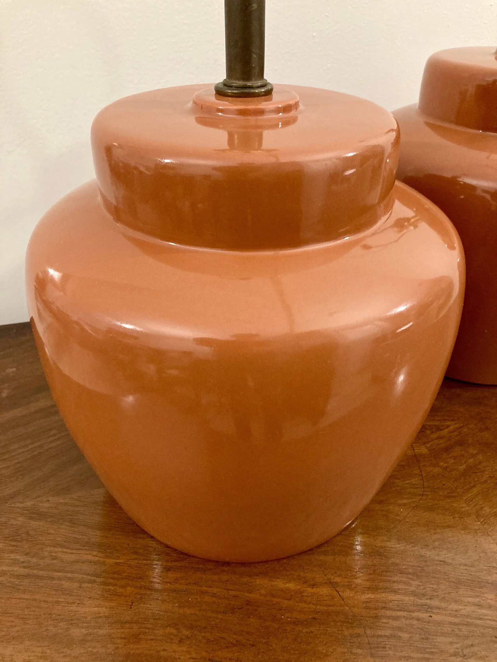 Large Vintage Orange Haeger Ginger Jar Lamps - a Pair - 3