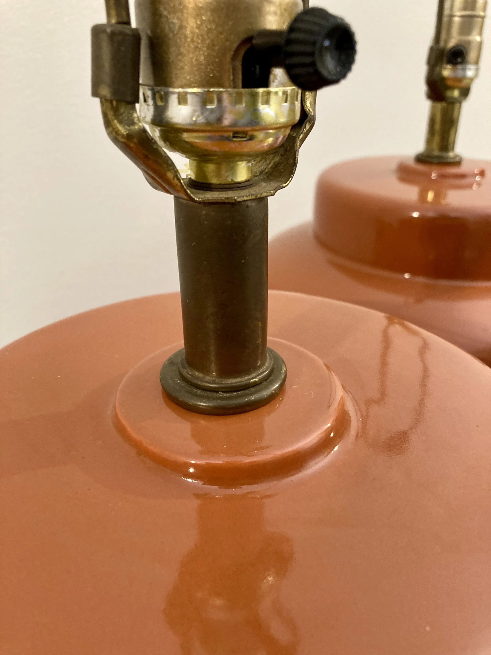 Large Vintage Orange Haeger Ginger Jar Lamps - a Pair - 4
