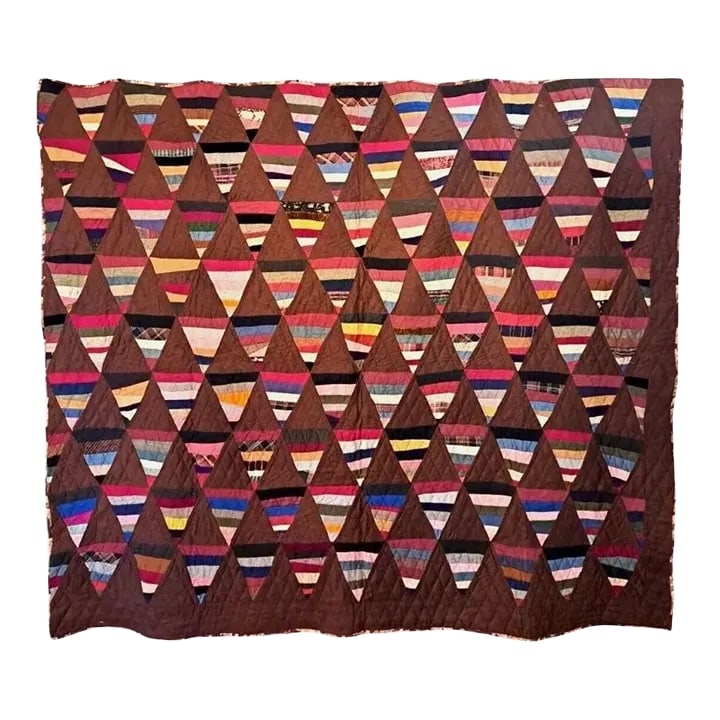 Late 19th Century Mennonite Quilt Roman Stripes Parallel Variation - Hand Pierced: Item Description 19 C Mennonite Quilt Roman Stripes Parallel Variation Item Details A bit of Textile History here in this stunning example of a hand pierced Mennonite quilt. The Roman Striped pattern