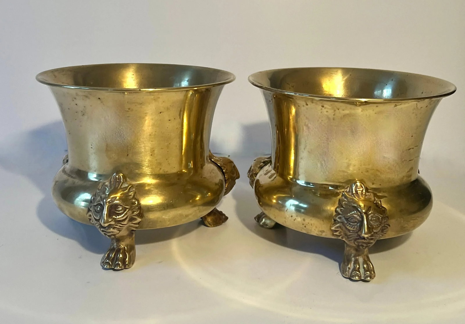 Pair of Brass Planters or Jardinieres with Lion Paw Feet - 10