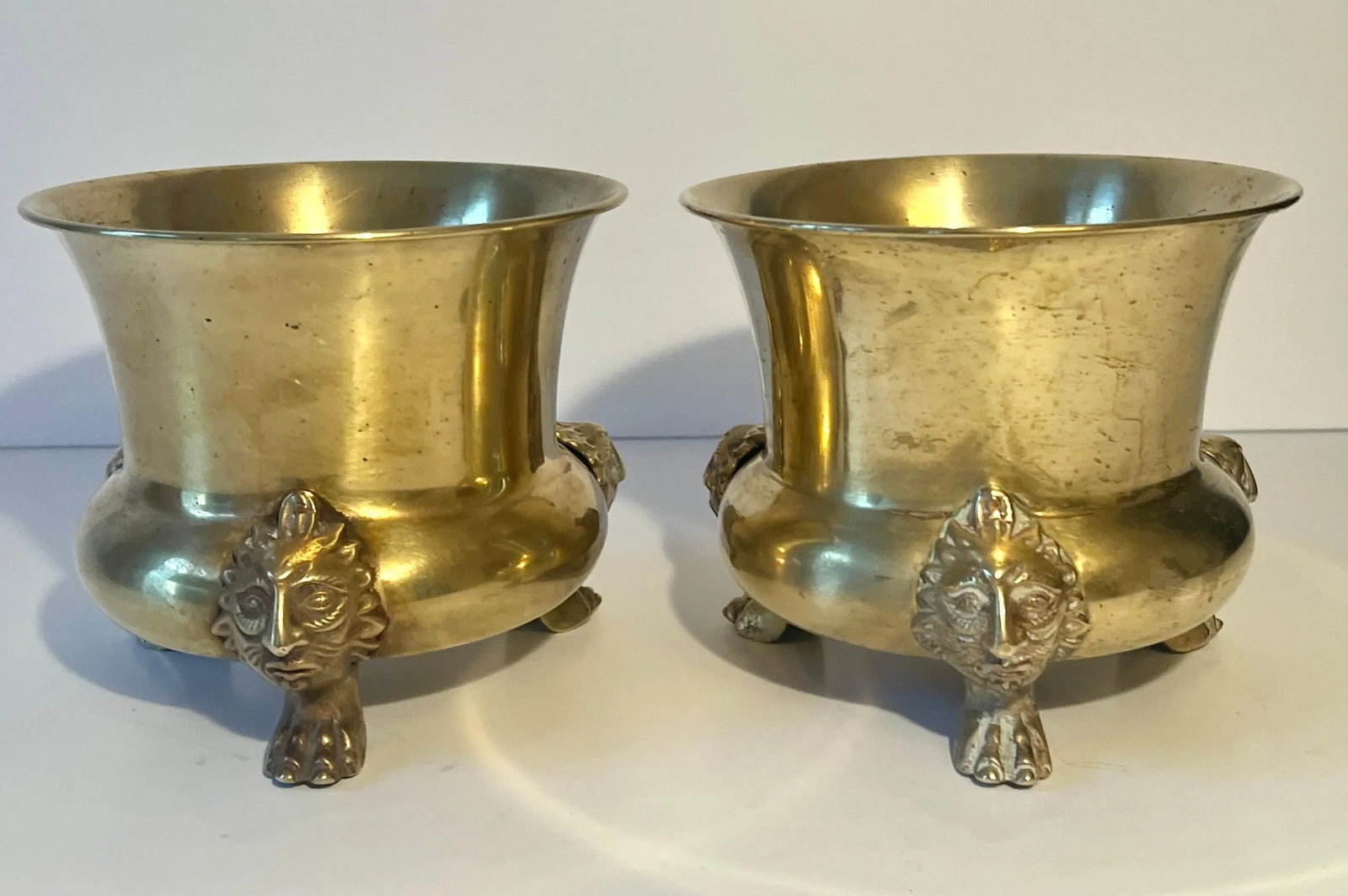 Pair of Brass Planters or Jardinieres with Lion Paw Feet - 11