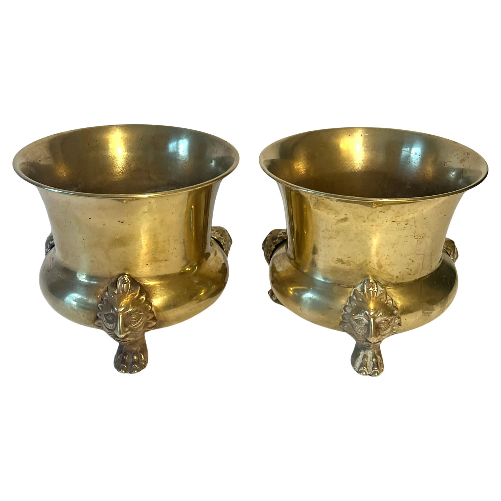 Pair of Brass Planters or Jardinieres with Lion Paw Feet - 5