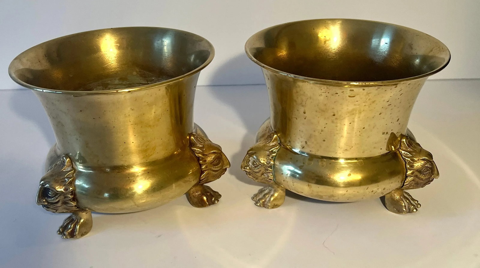 Pair of Brass Planters or Jardinieres with Lion Paw Feet - 8