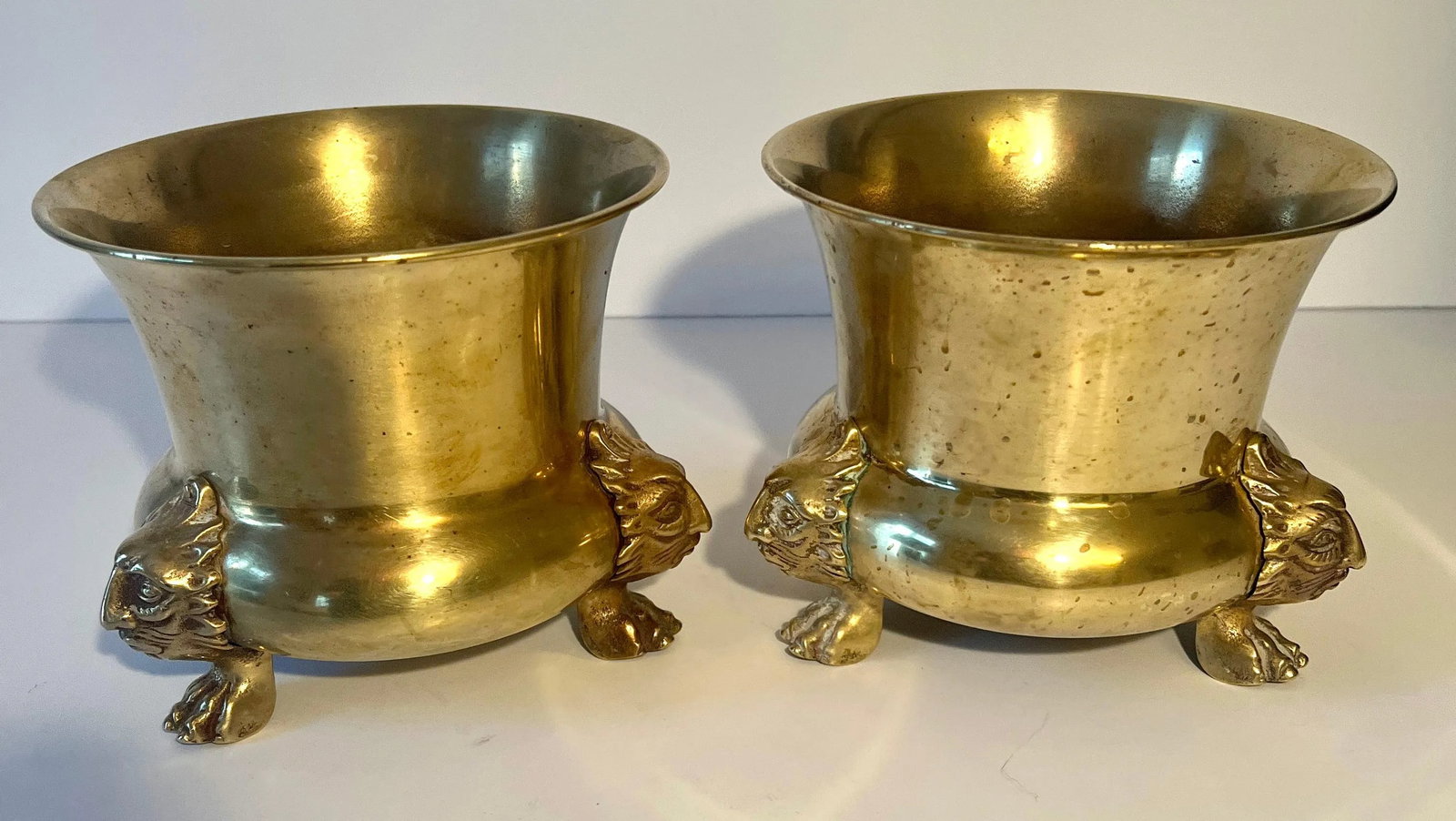 Pair of Brass Planters or Jardinieres with Lion Paw Feet - 9