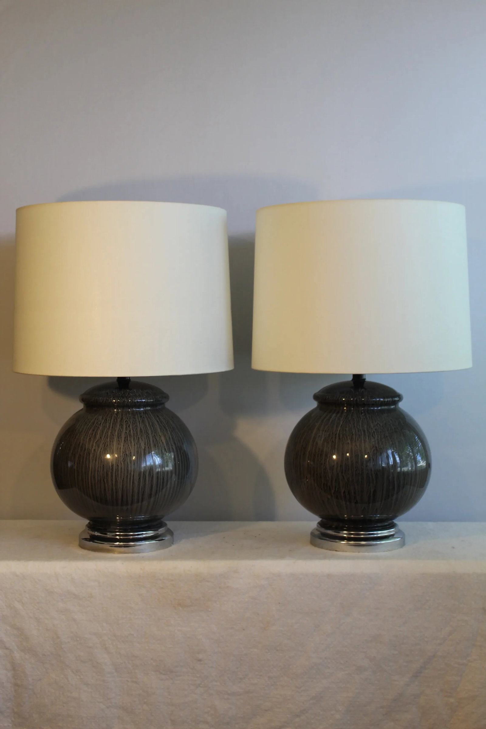 Tyndale Mid-Century Modern Pin Striped Table Lamps - a Pair - 6