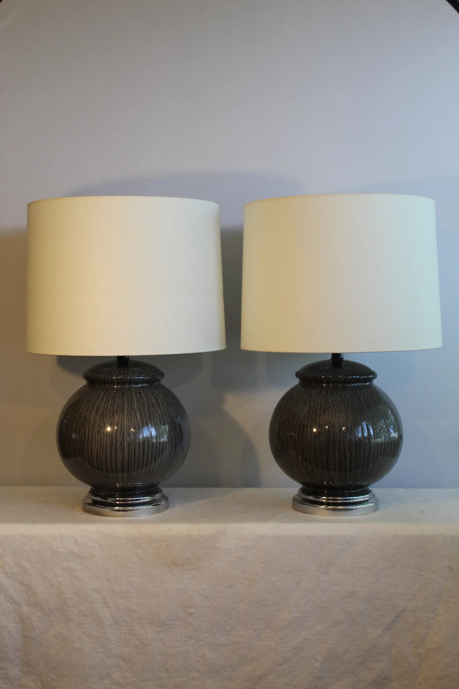 Tyndale Mid-Century Modern Pin Striped Table Lamps - a Pair - 7