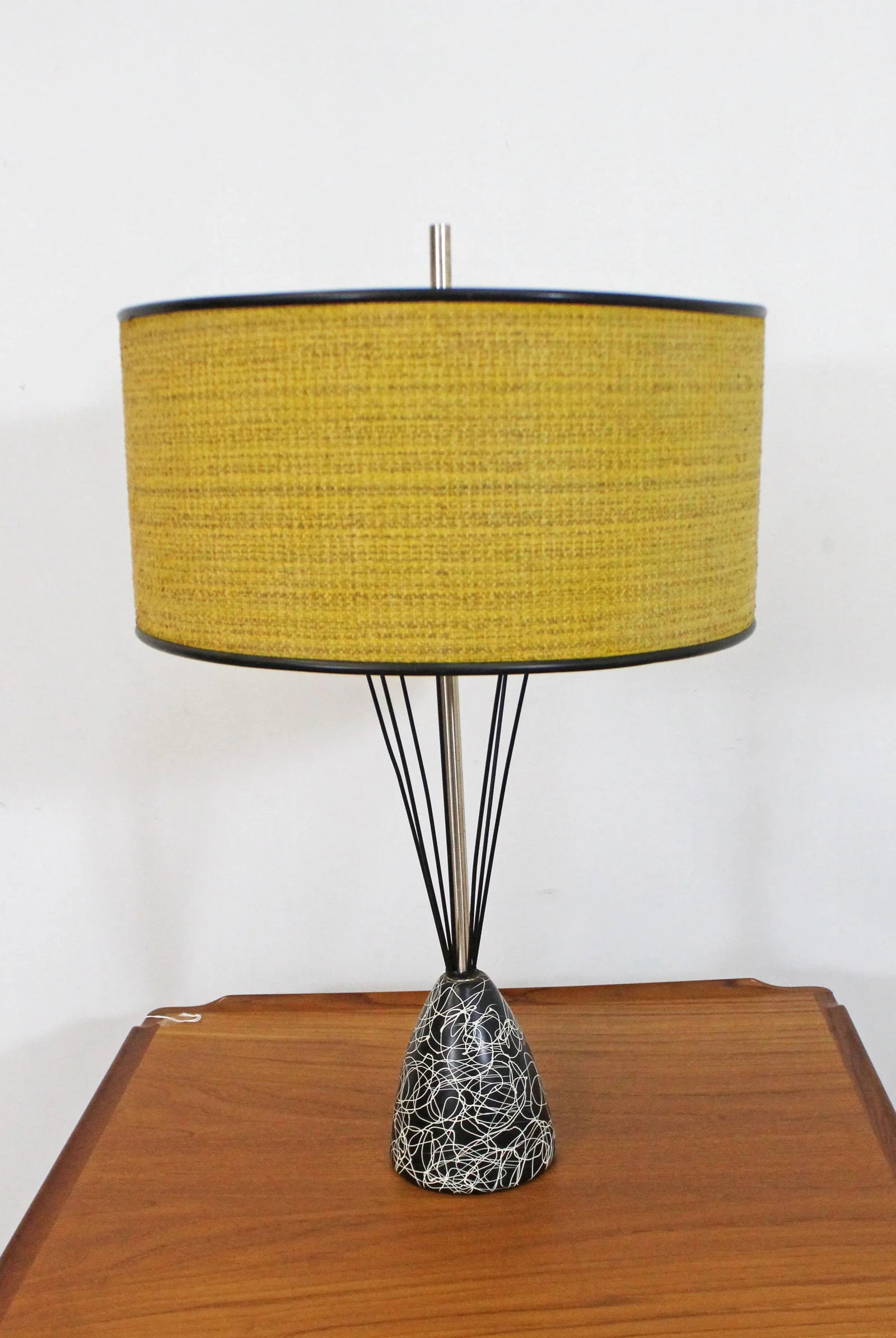 Mid-Century Modern Caged Wire Base Drum Shade Painted Table Lamp - 2