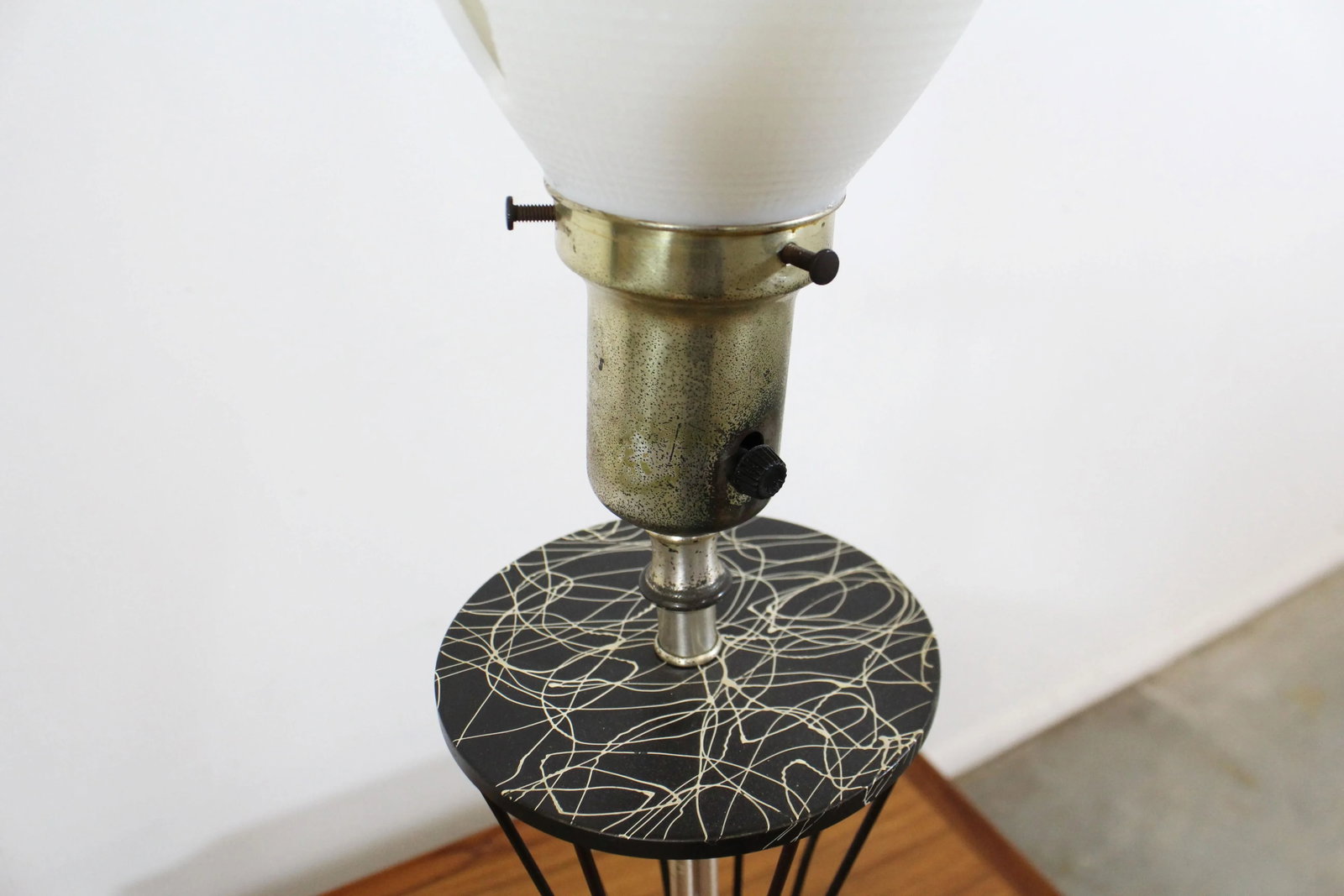 Mid-Century Modern Caged Wire Base Drum Shade Painted Table Lamp - 8