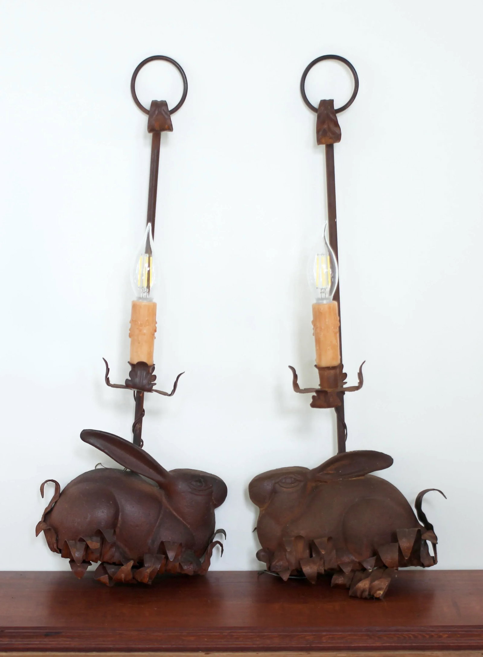 Pair of 1960s Cast Iron Rabbit Electric Candle Sconces - 12