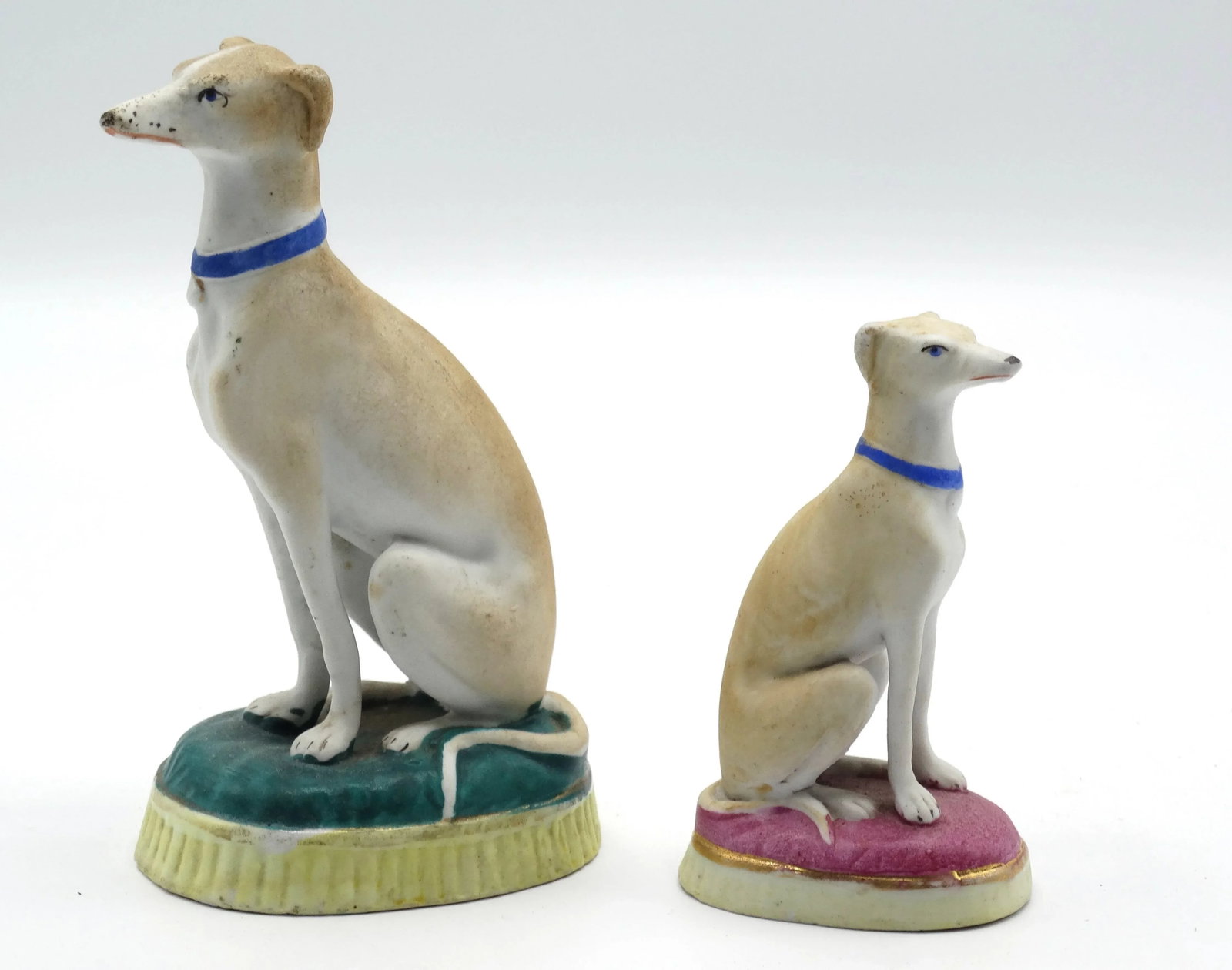 Antique Porcelain Bisque Whippets Figurines, S/2 - 2