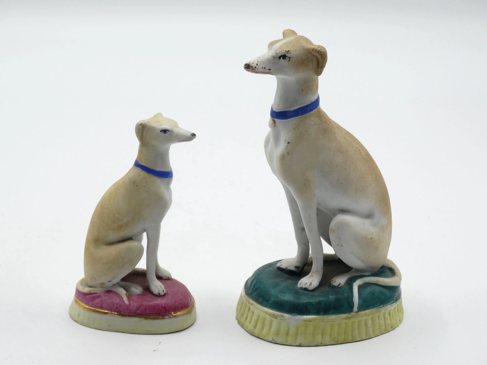 Antique Porcelain Bisque Whippets Figurines, S/2 - 7