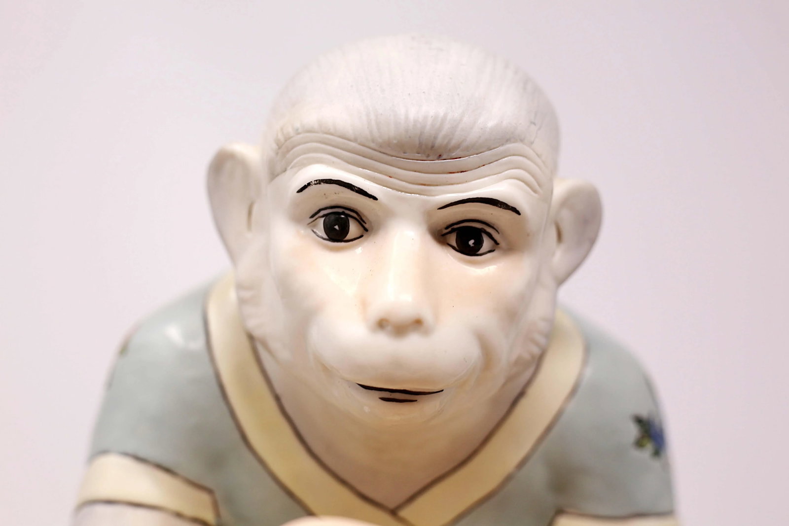 Vintage 13" Hand-Painted Reading Monkey on a Peach Figurine - 8