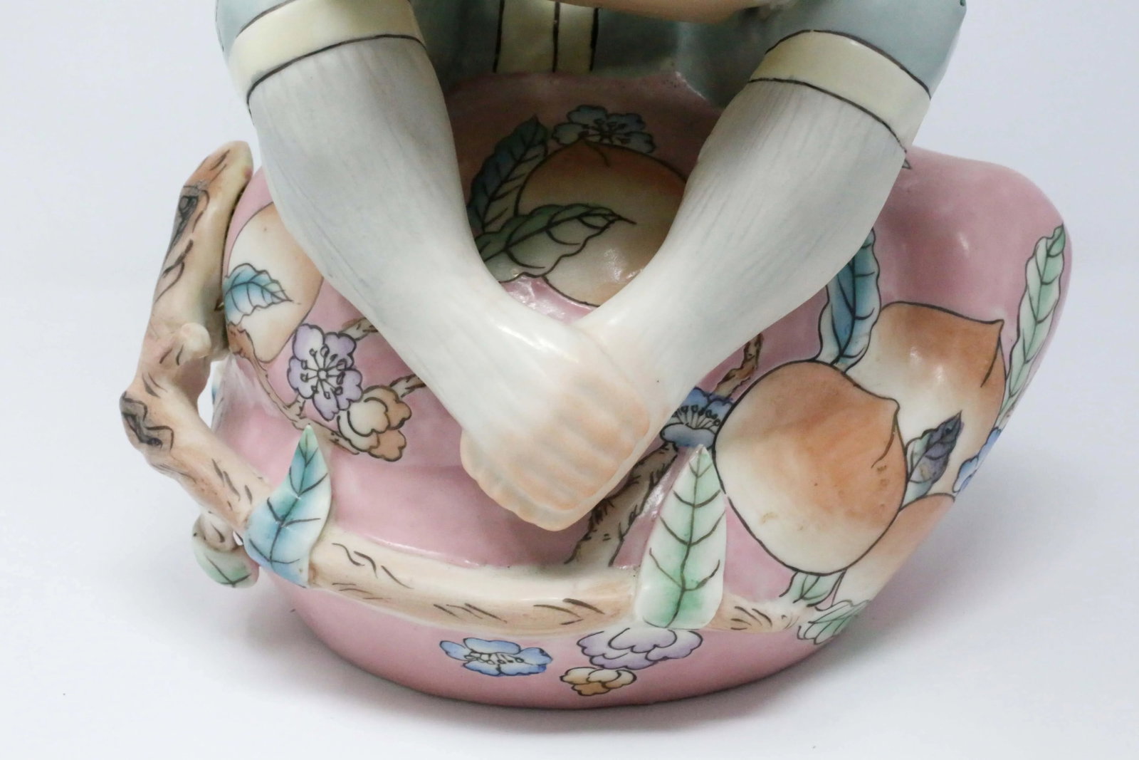 Vintage 13" Hand-Painted Reading Monkey on a Peach Figurine - 9
