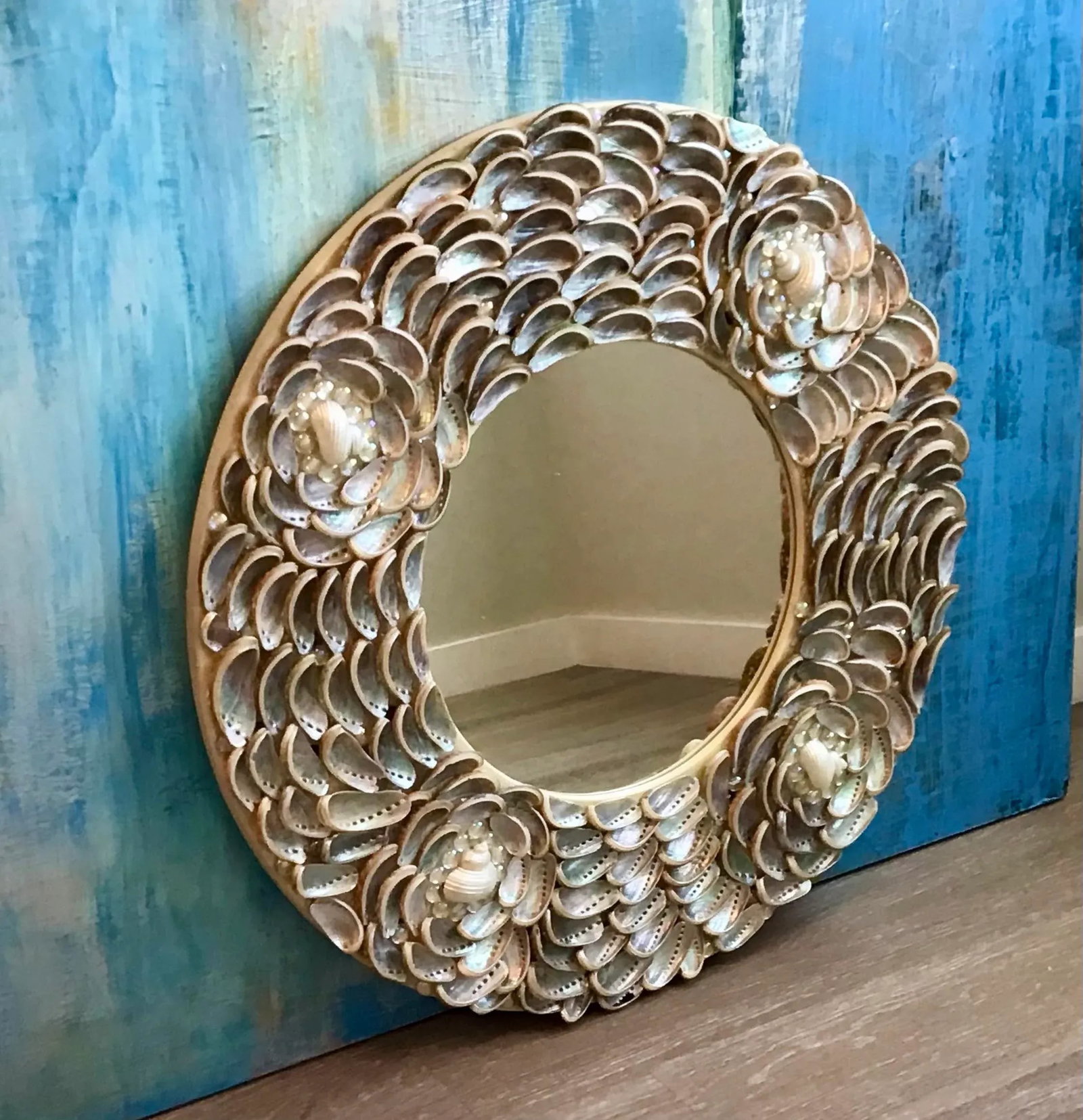 Stunning Silver Iridescent Abalone Seashells ...Rosette Pattern - 10