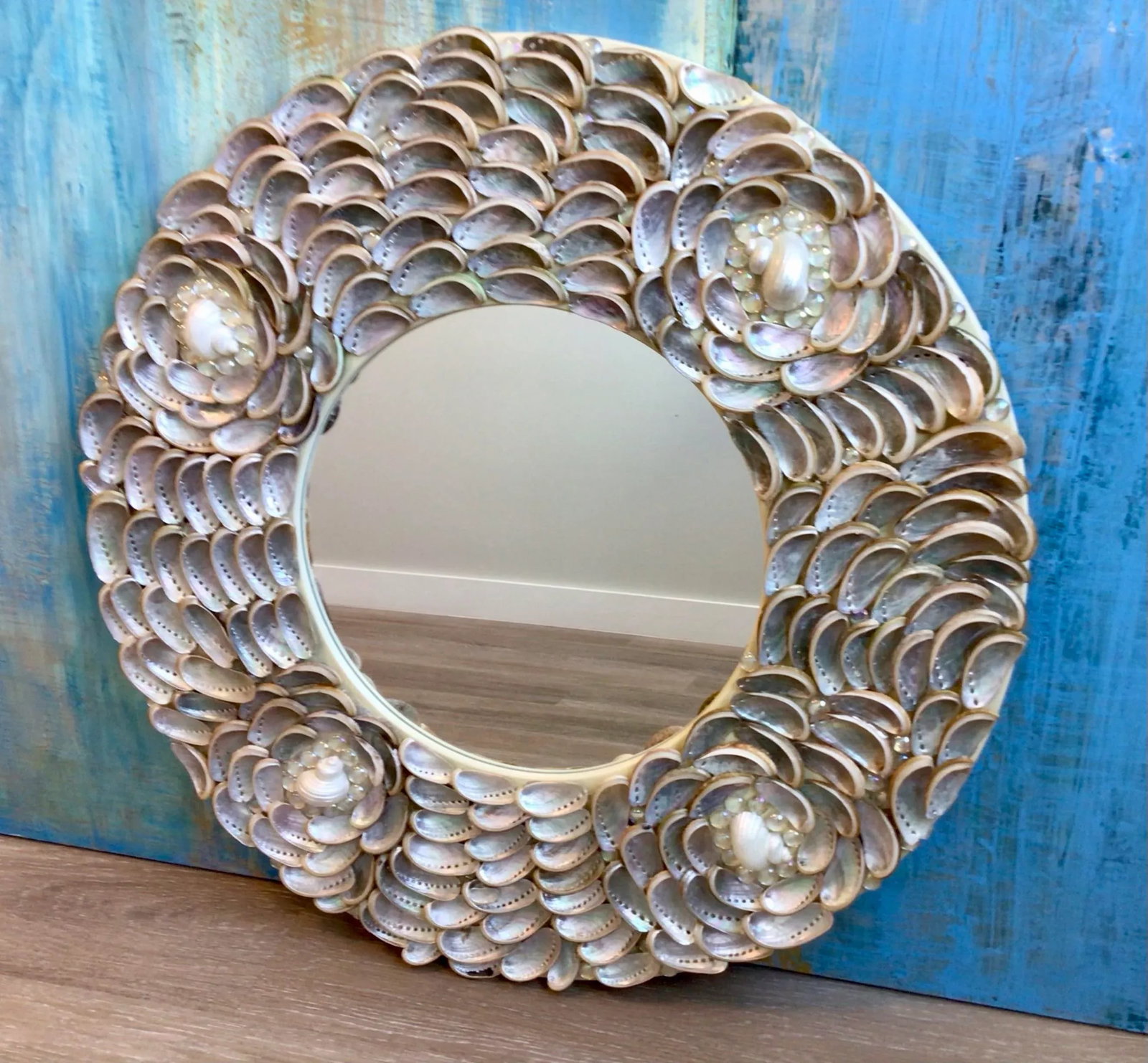 Stunning Silver Iridescent Abalone Seashells ...Rosette Pattern - 11
