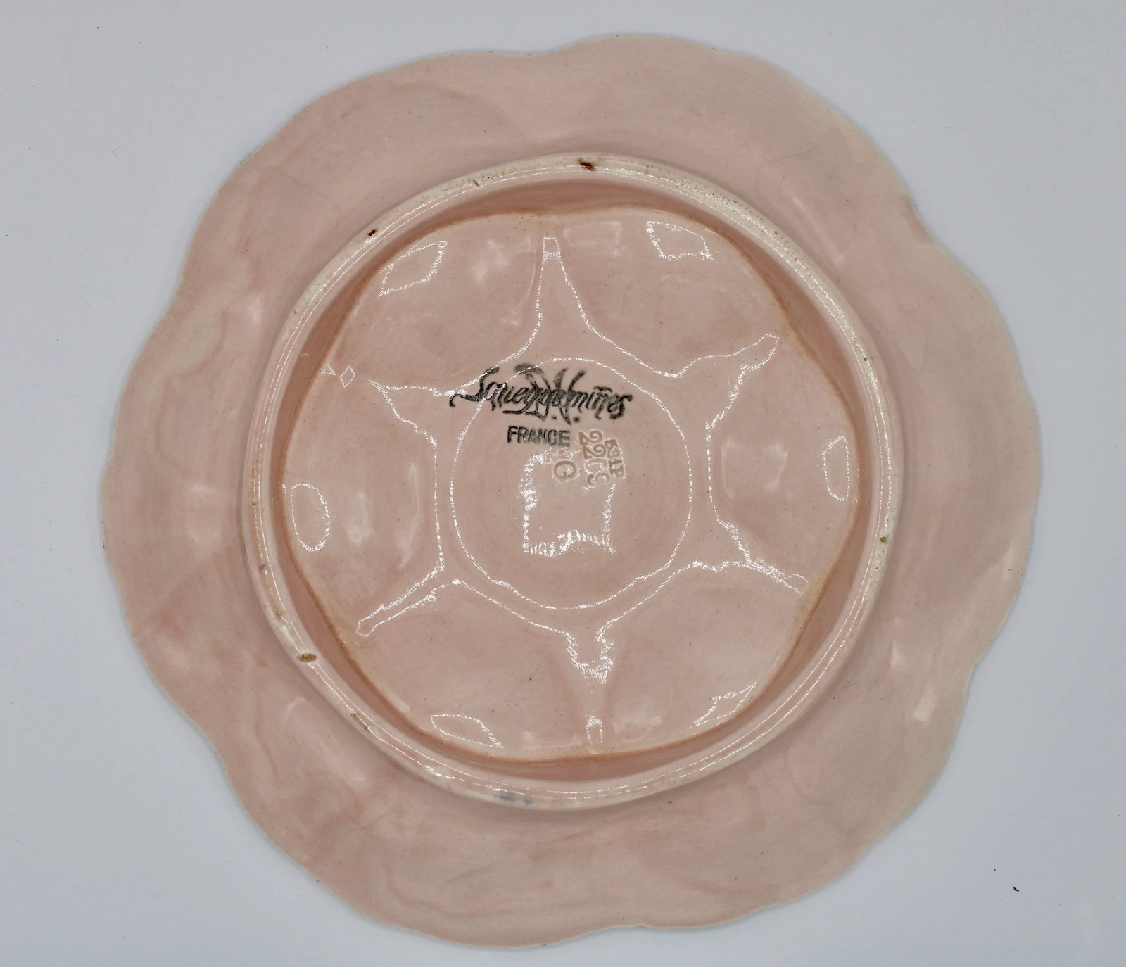 1940s French Art Deco Blue Green and Peach Ceramic Oyster Plate - 3
