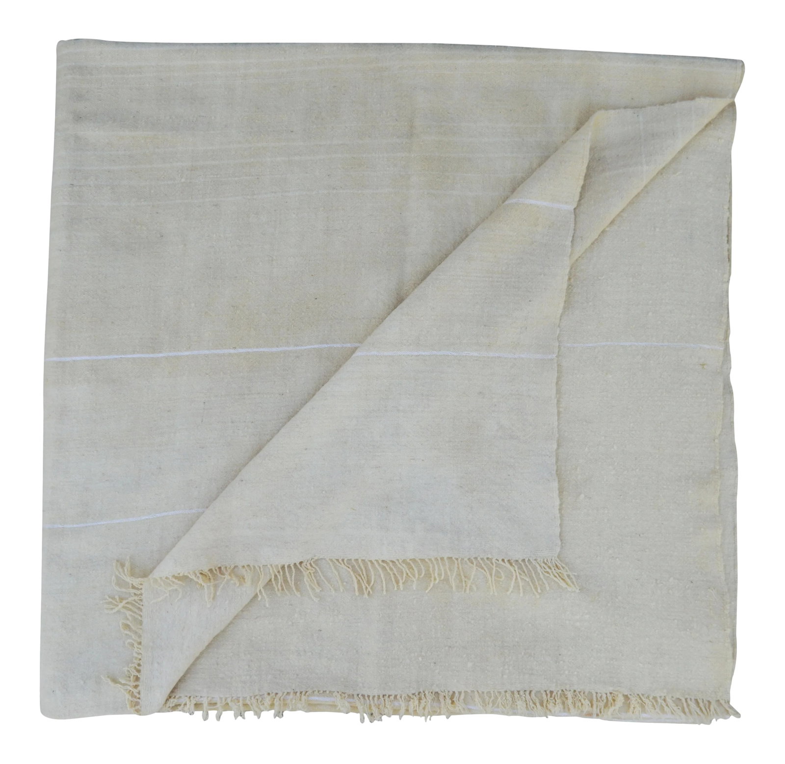 Mid 20th Century Moroccan Berber Striped Throw: Vintage throw handmade in the High Atlas Mountains of Morocco. Featuring ornate Berber stripes on a beige background. Great as a throw or bedcover. This gorgeous accent ships within 1-2 business days