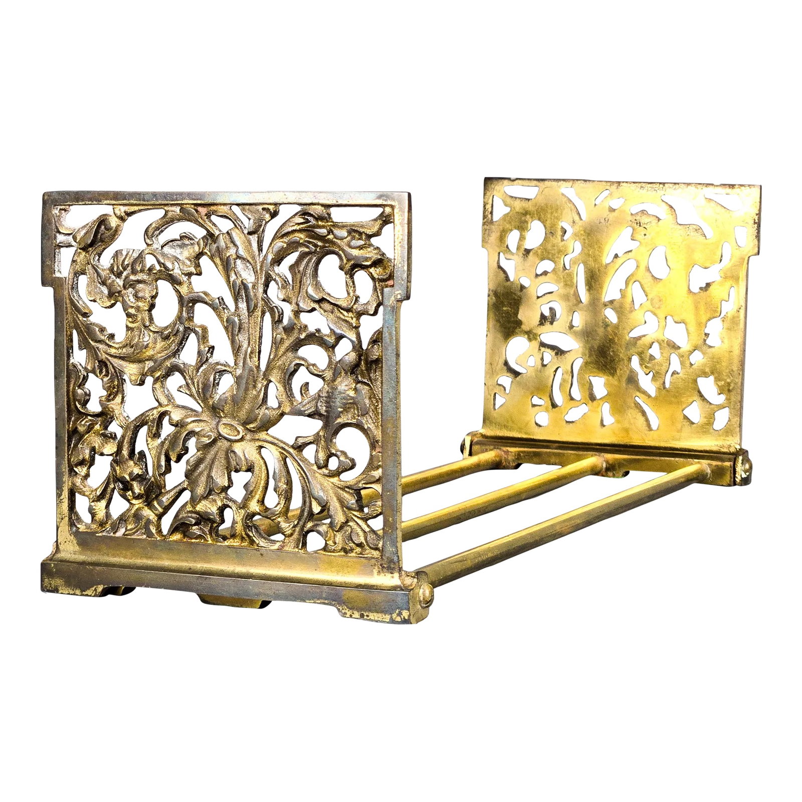 Victorian Antique Bronze Adjustable Folding Desktop Book Holder: Victorian Antique Bronze Adjustable Folding Desktop Book Holder A bronze Victorian period book holder is adjustable and folds flat. The filigree embossed end panels feature English garden scene with