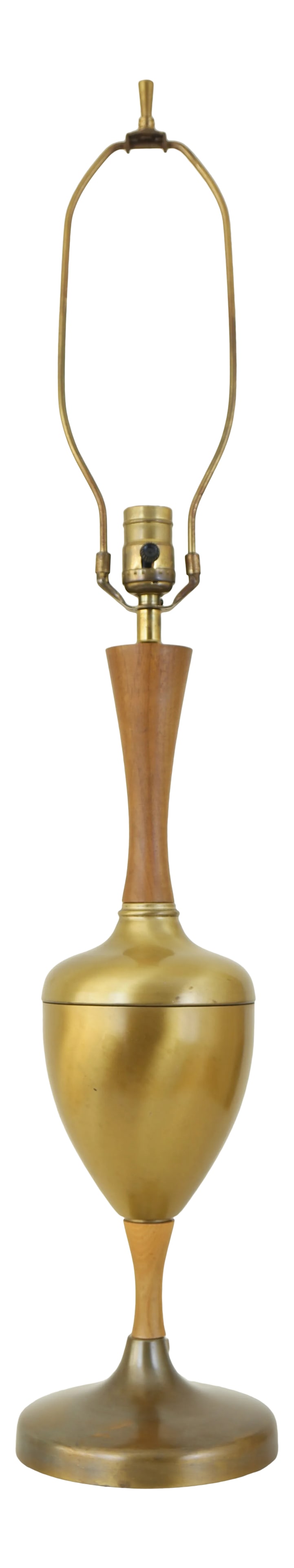 Vintage Brass & Wood Table Lamp: This stylish table lamp shows it's elegance in both design, and aged patina finish. Made of brass and wood, this light has a three step on/off switch, allowing for three levels of brightness, when