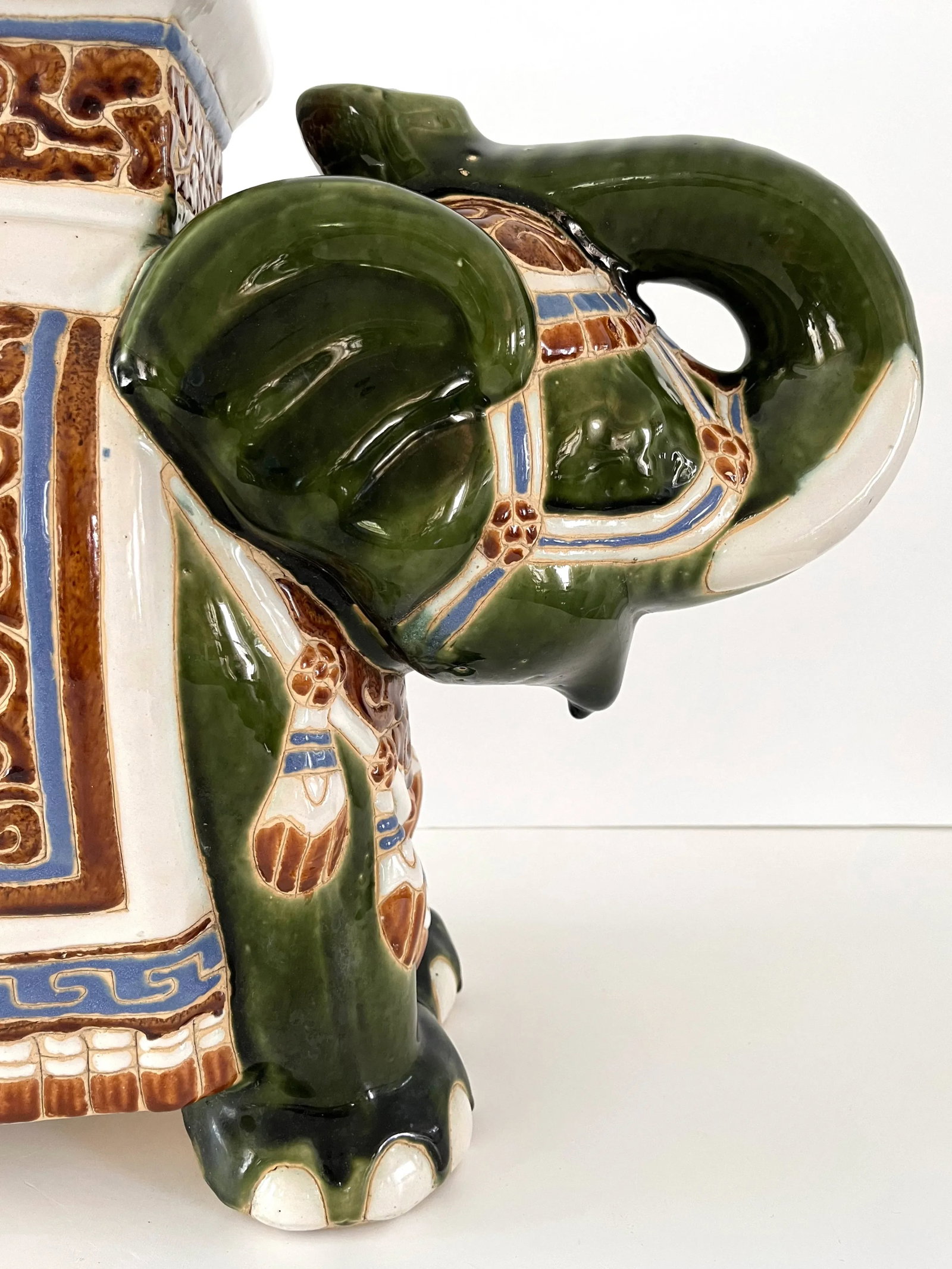 Mid Century Ceramic Elephant Garden Stool or Plant Stand - 6