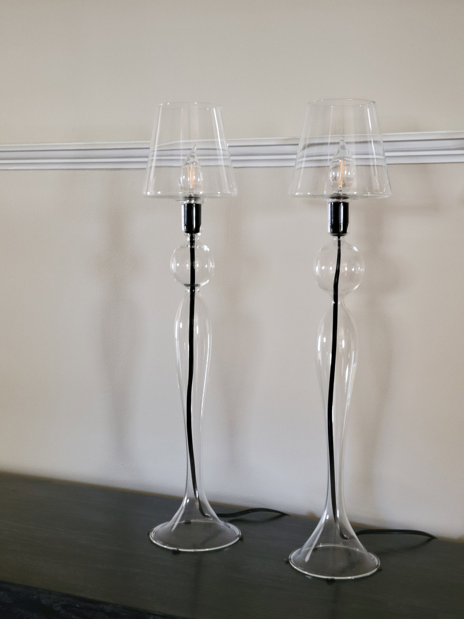 Les Heritiers Hand-Blown Glass Lamps - a Pair - 3