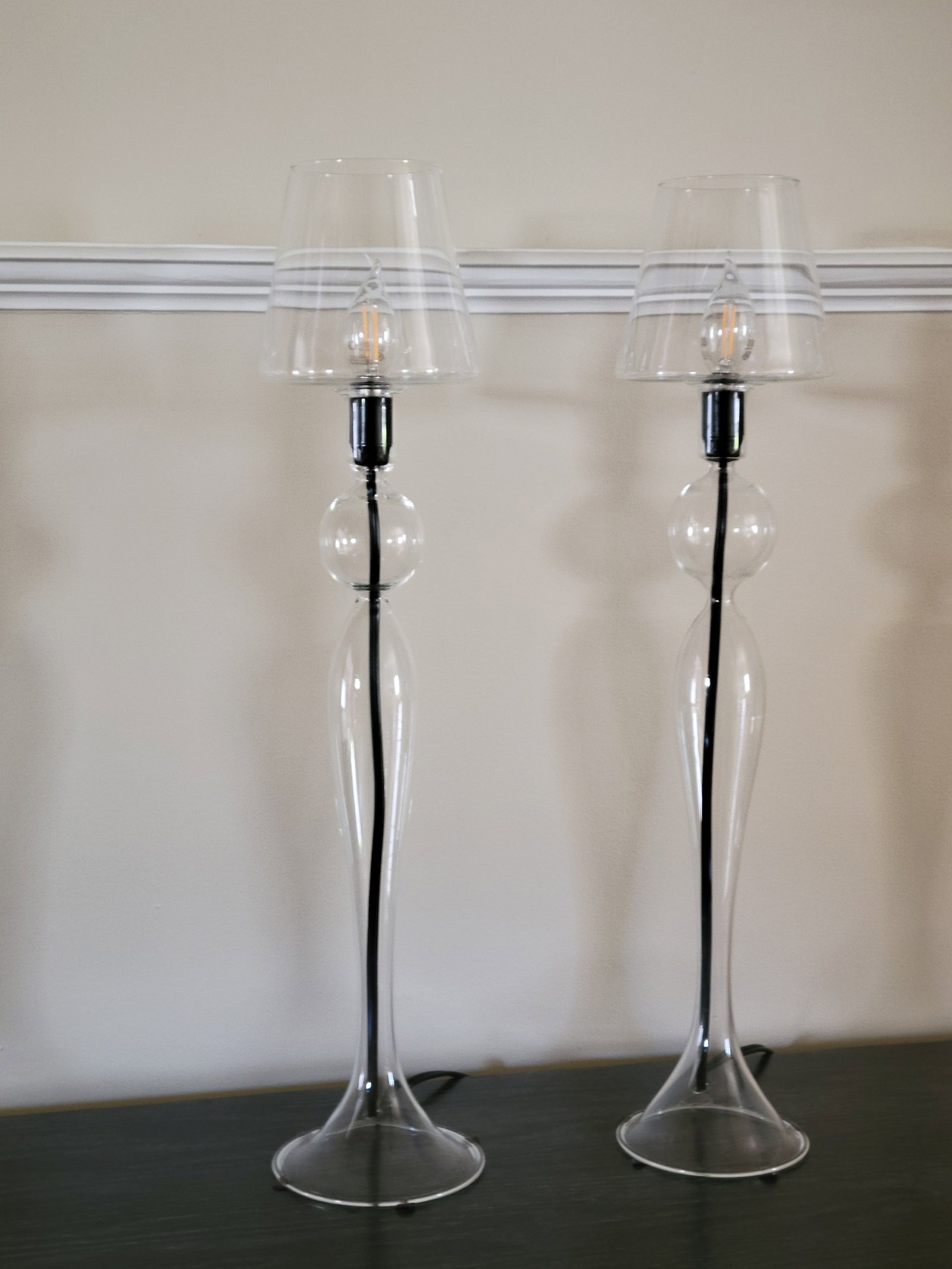 Les Heritiers Hand-Blown Glass Lamps - a Pair - 5