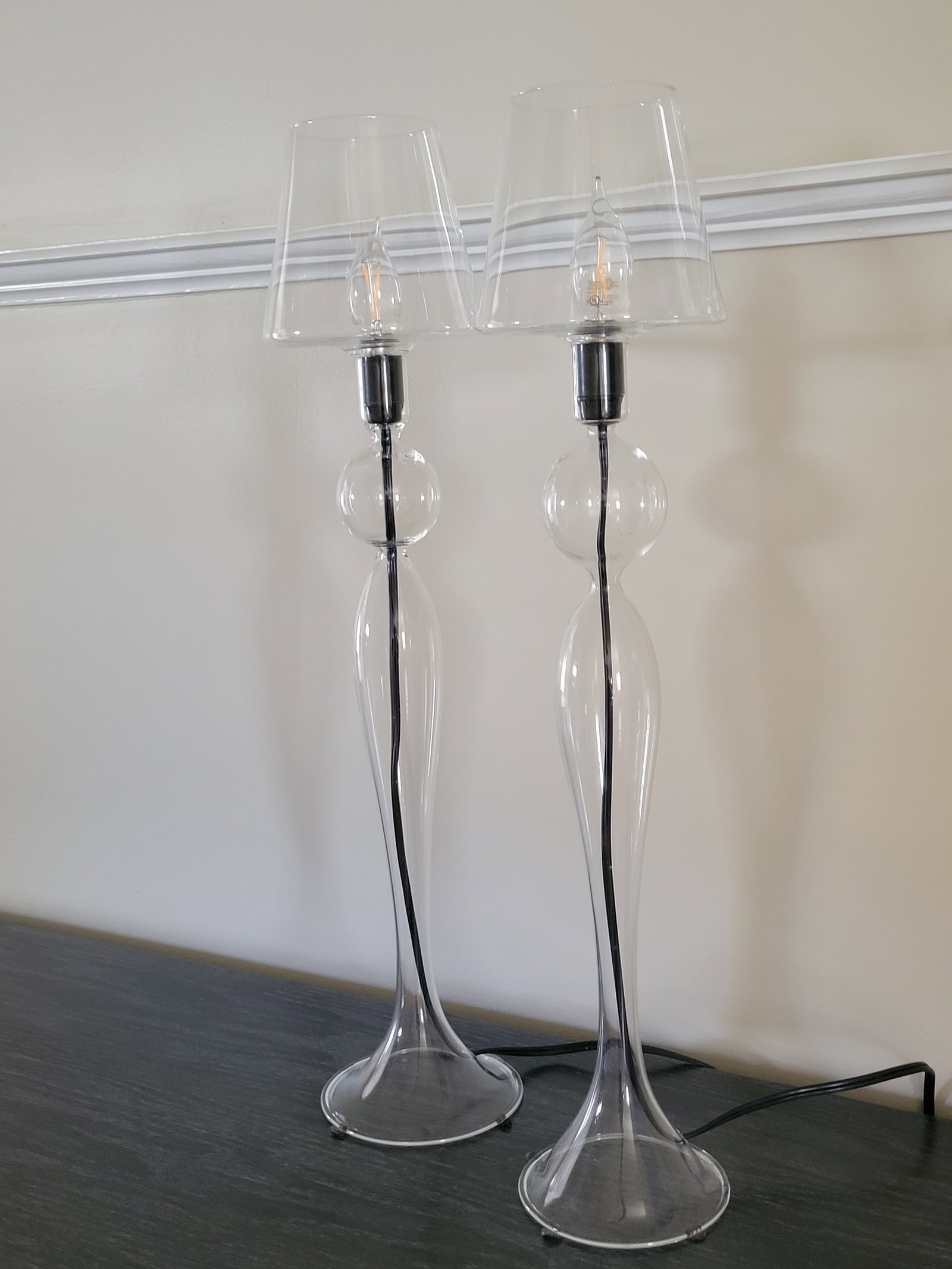 Les Heritiers Hand-Blown Glass Lamps - a Pair - 8