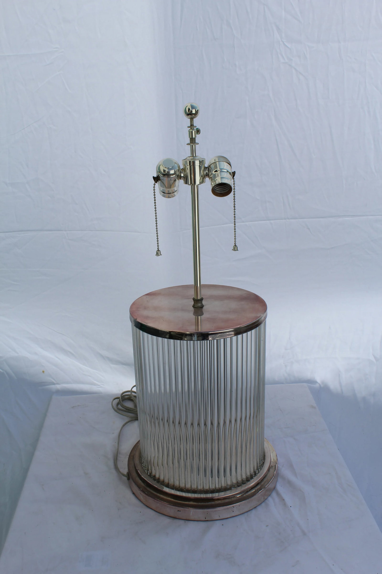 Art Deco Modern Glass Rods Silver Plated Deluxe Double Socket Assy Table Lamp - 7