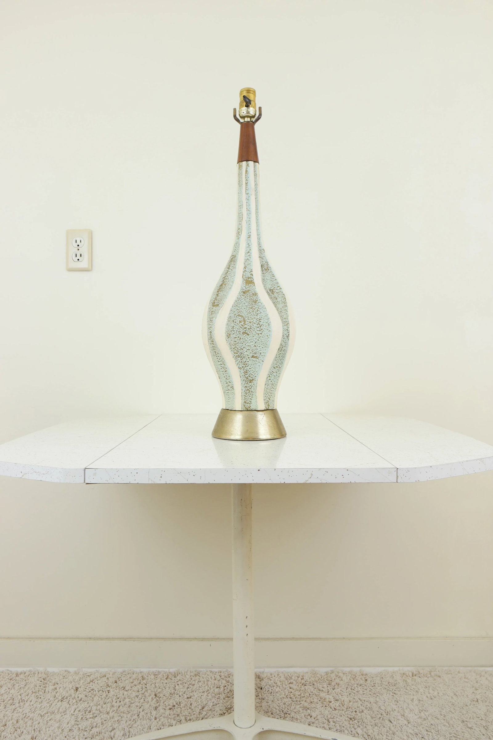 Mid Century Modern Teal & White Ceramic Table Lamp - 2