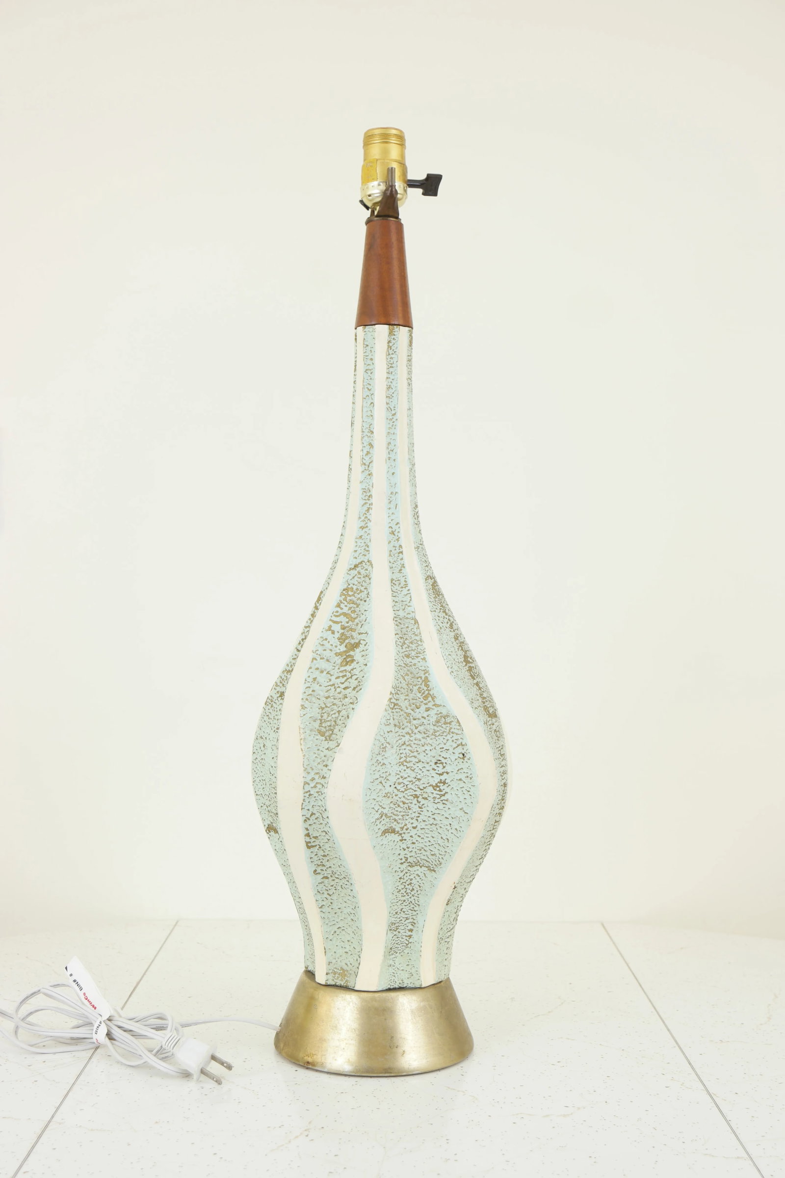 Mid Century Modern Teal & White Ceramic Table Lamp - 3