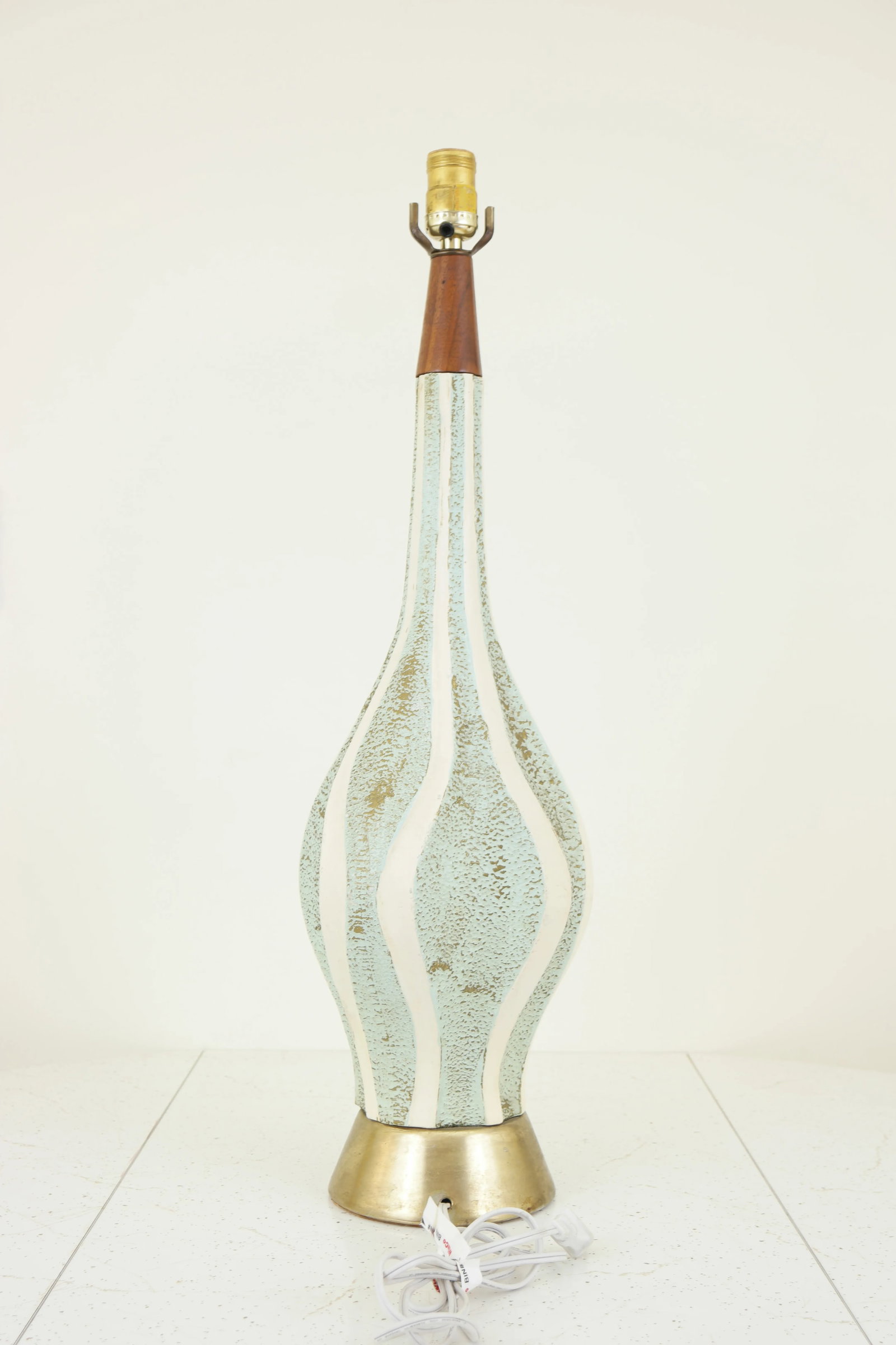 Mid Century Modern Teal & White Ceramic Table Lamp - 4