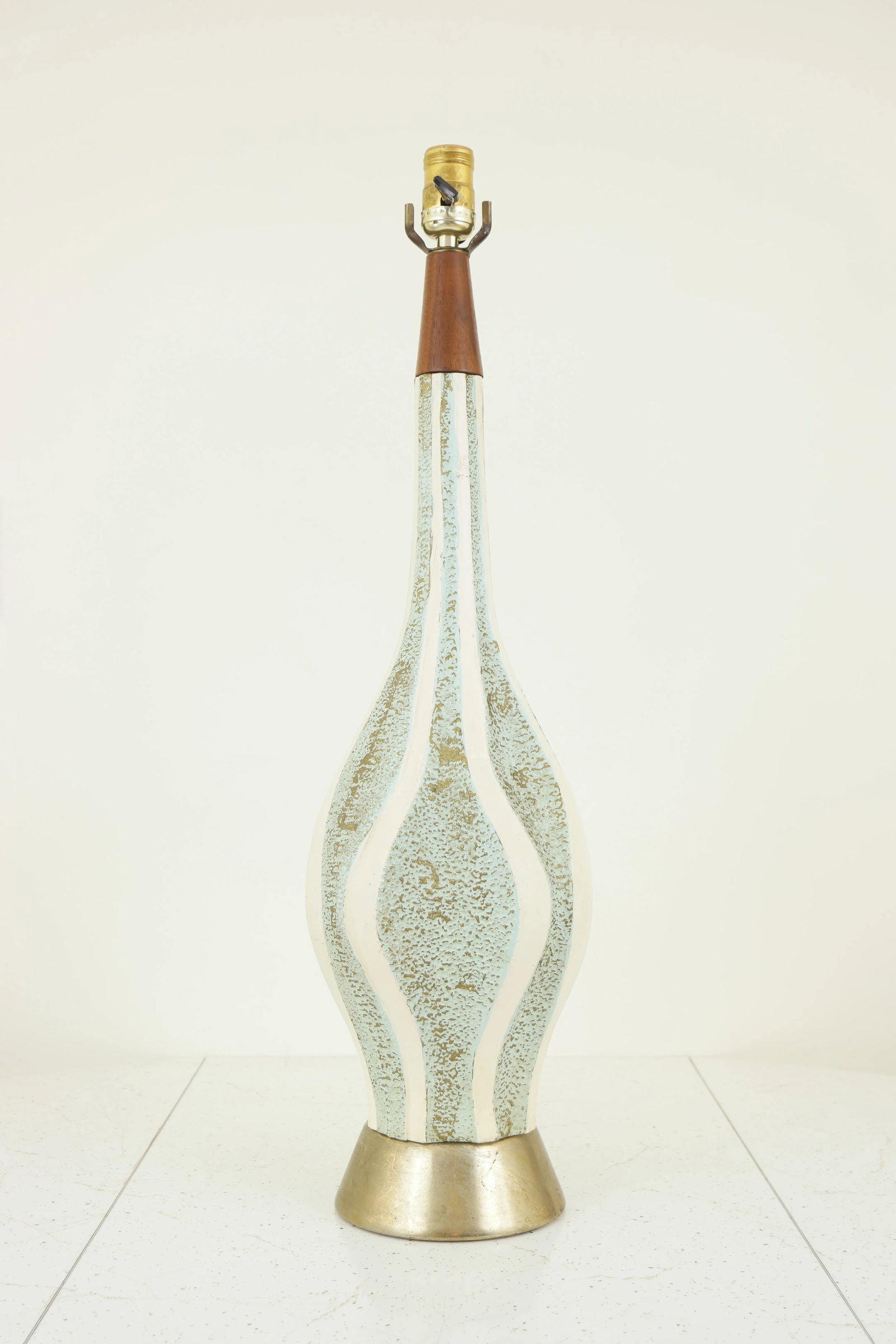 Mid Century Modern Teal & White Ceramic Table Lamp - 7