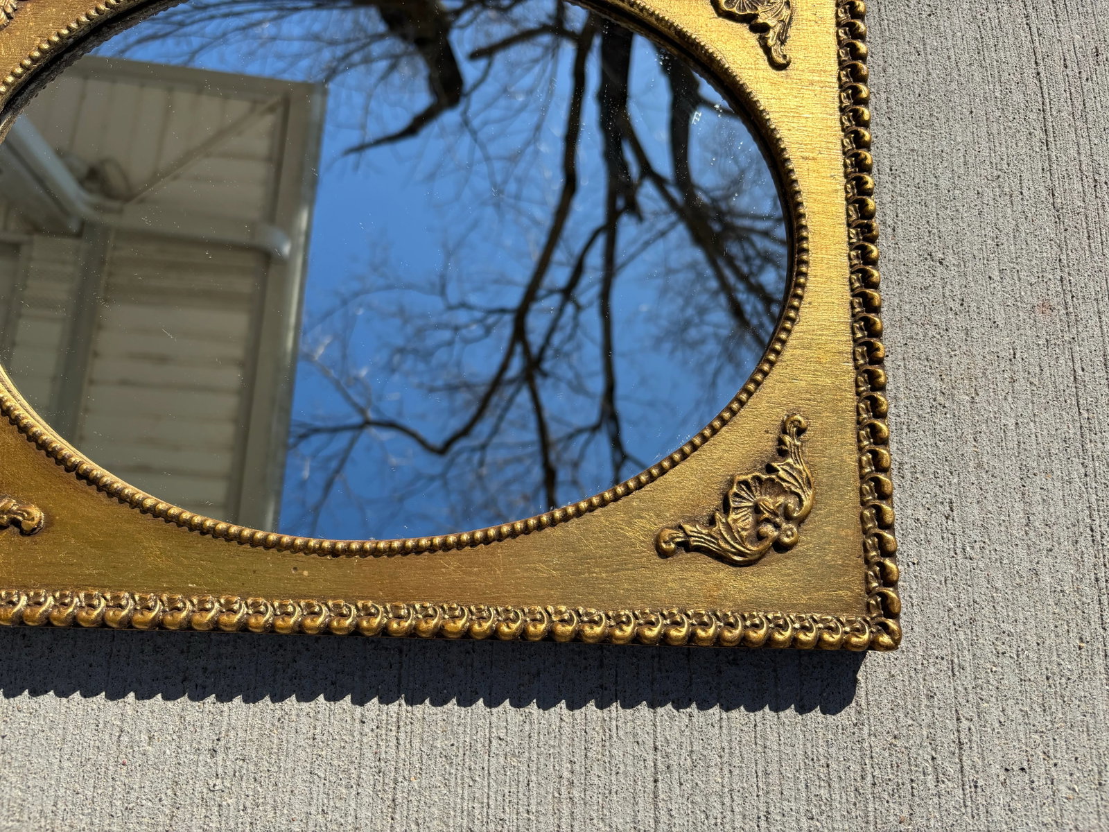 Antique Small Hollywood Regency Gold Gilt Wall Mirror With French Ornamentation - 6