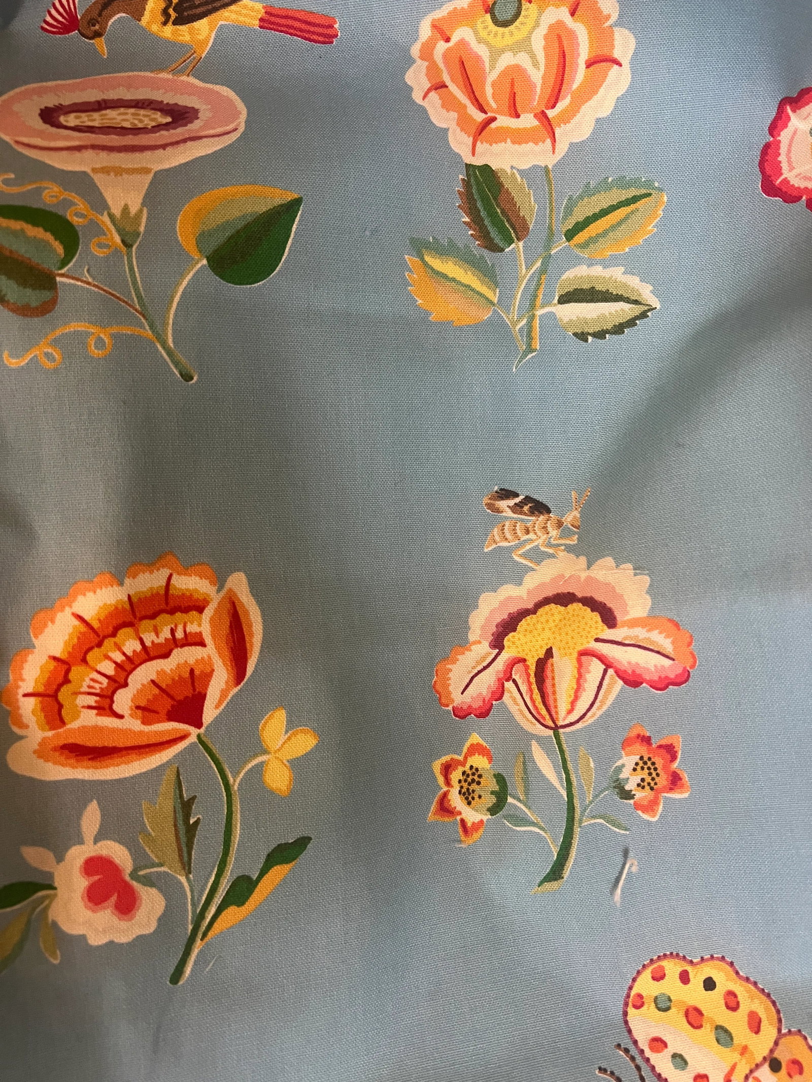 Brunschwig's and Fils Mexican Folk Art Print Fabric- 1 Yard: Darling print in blue with multi colored flowers and birds perfect for pillows or a cushion Condition: Imperfections: No Imperfections Condition Notes: Perfect Origin: United States Creator:
