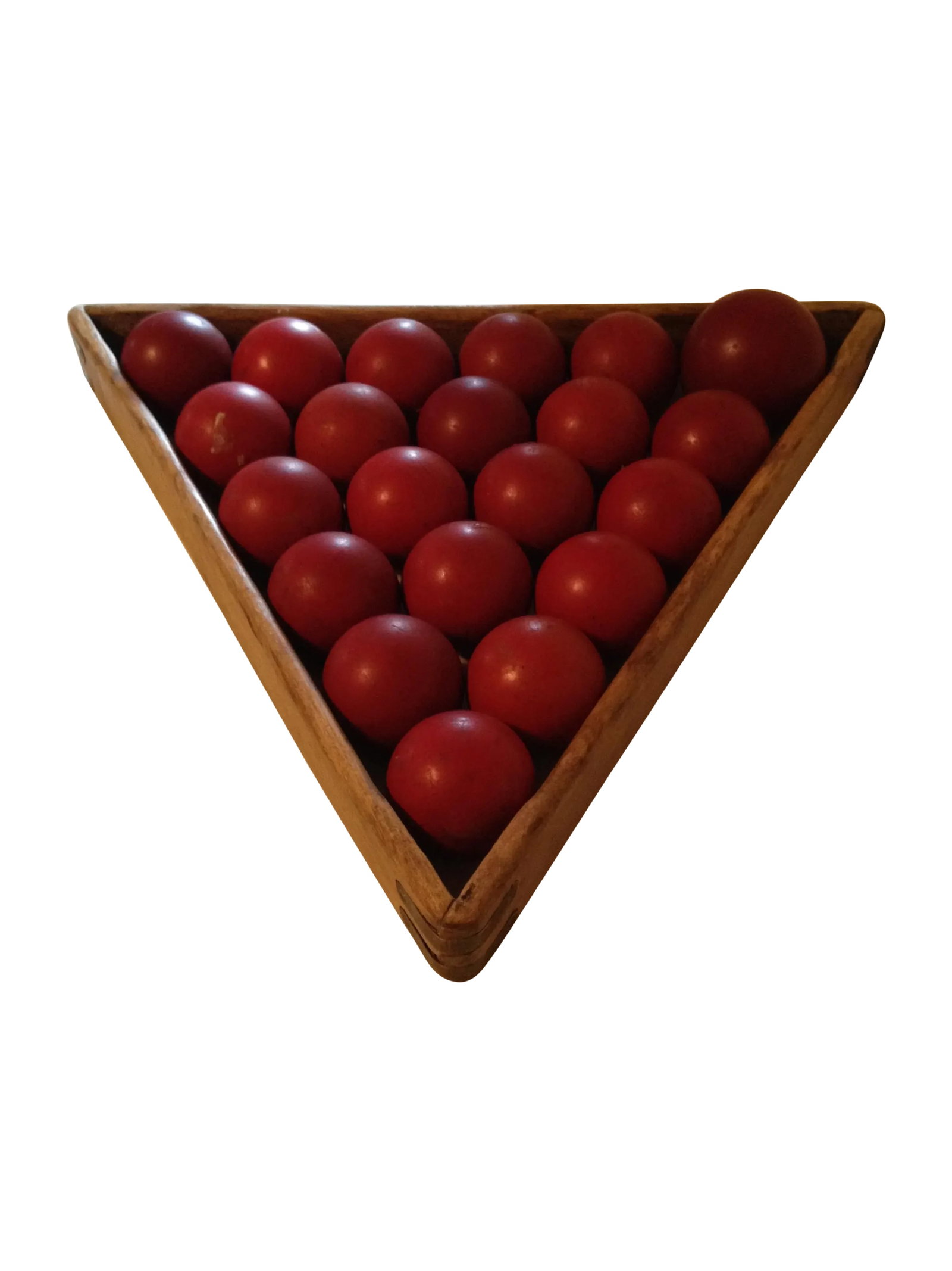 Vintage Pool Rack with Red Snooker Balls: Game room accessories come in all shapes and sizes. This includes 21 red snooker balls along with a vintage pool rack holder. Condition: Alterations: Original Condition Unaltered Imperfections: Some