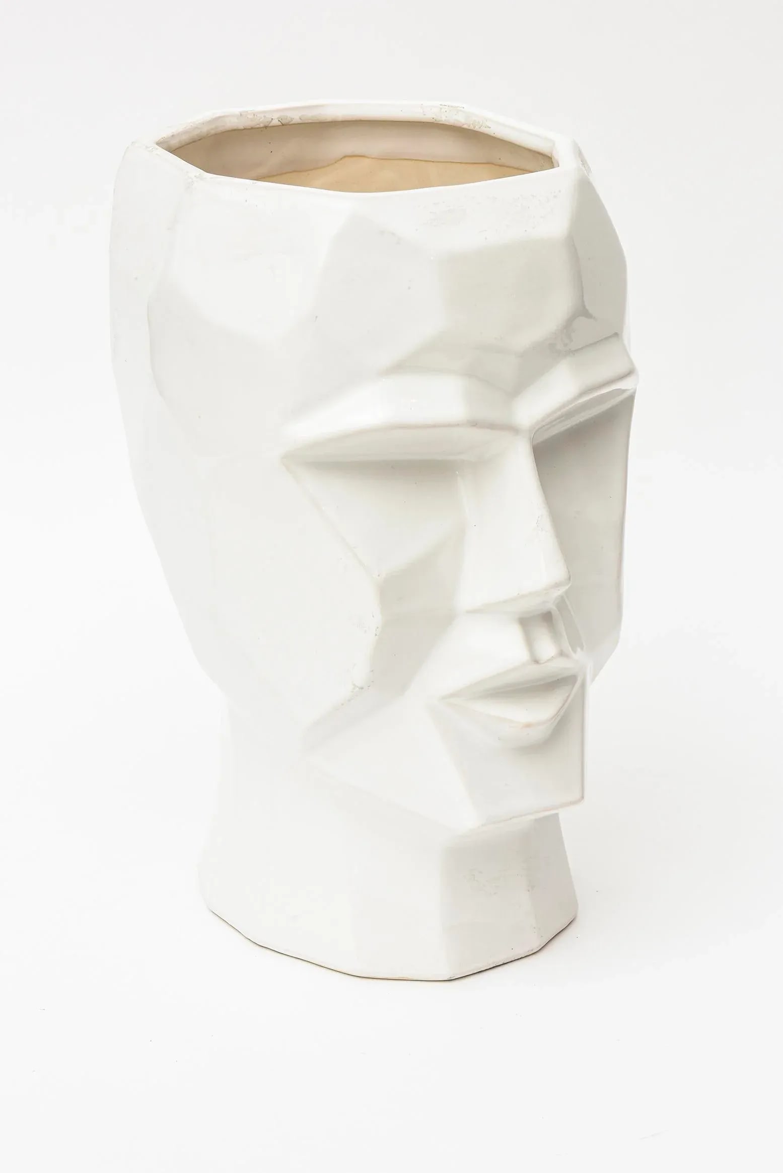 White Ceramic Cubist Planter - 2
